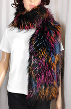 Real Fox Fur Scarf Wrap Boa Multicolor Tipped Fur Long Stole Statement Evening
