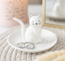 White Cat Ceramic Trinket Dish Jewellery Key Coins Holder Home Decor Gift Boxed
