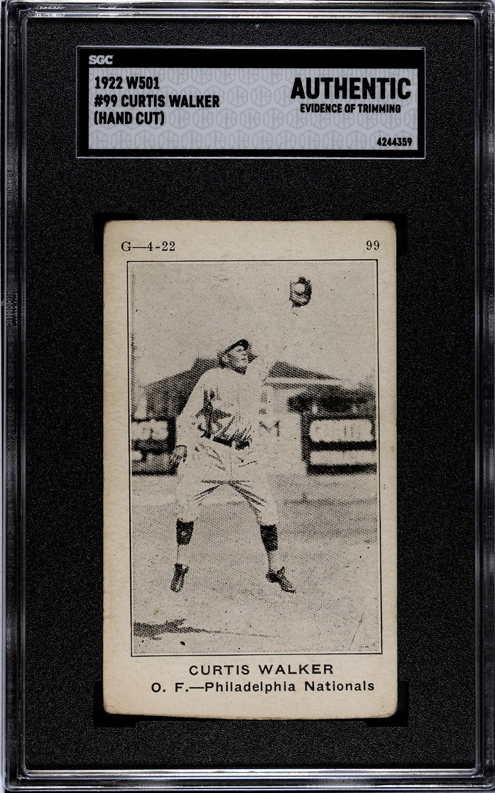 1922 W501 TILLY WALKER 99 VG SGC A BASEBALL PHILADELPHIA PHILLIES
