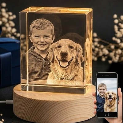 Personalized 3D Crystal Photo Customized Mothers Day Laser Etched Picture Gifts