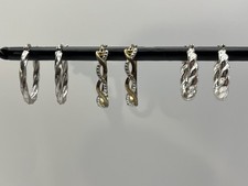 Vtg.- 3 Pairs of Metal Hoop Earrings--2 Silver Twists  Gold/Silver Braid