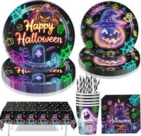 Halloween Partygeschirr Set 51 StüCk Neonfarben Pappteller Pappbecher FüR 10