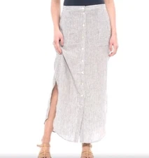 St. Tropez Linen Skirt Stripe Button Down Small