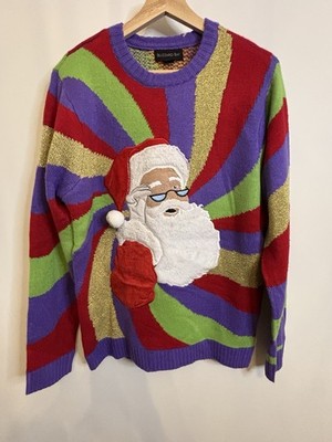 Blizzard Bay Ugly Christmas Sweater Psychedelic Trippy Santa Size Medium NWT