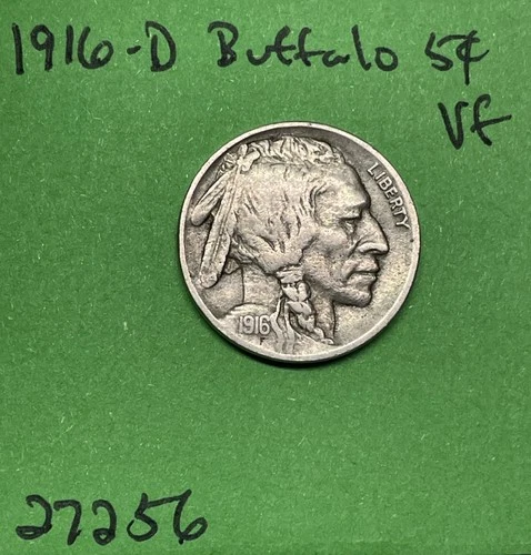 1916-D Buffalo 🦬 Indian Head Nickel 5c Vf Very Fine