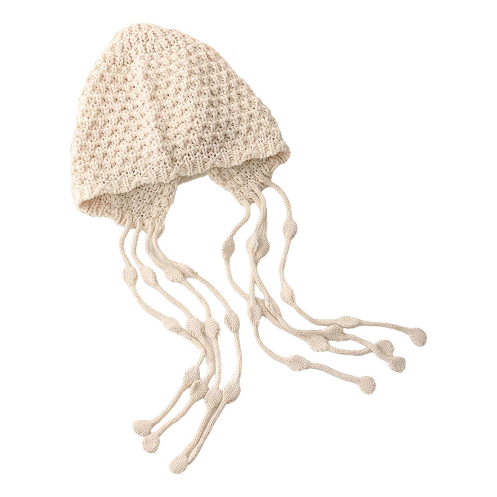 1Pcs Womens Handmade Crochet Beanie Tassel Ear Flaps Knit Hat w/Pompom Skull Cap