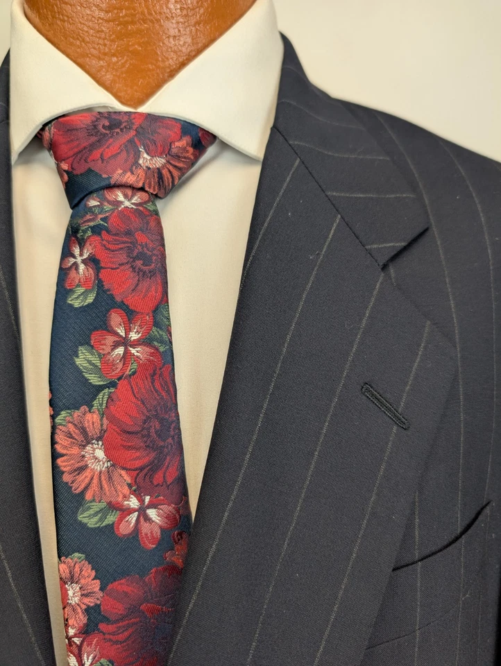 SAMUELSOHN Mens Navy Blue Chalk Line Pinstripe 2pc Suit 40S Pants 34x28 - Image 2 of 4