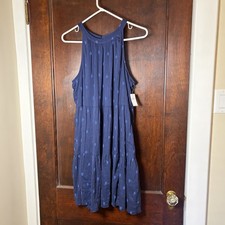 Old Navy NWT Sundress Large Blue Cotton Blend Embroidered Design Lined Tiered