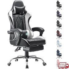 Ergonomic Gaming Chair W/ Massage Lumbar Support Footrest Adjustable Recline New