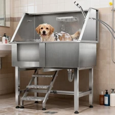 38" Dog Grooming Bath Tub ,Professional Stainless Steel Pet Dog Washing Station