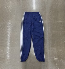 Vtg Adidas Track Pants Mens L Navy Nylon Zip Ankle 3 Stripe Lining