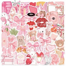 100PCS Pink Coquette Stickers Pack, Cute Aesthetic Bow Girly Colorful