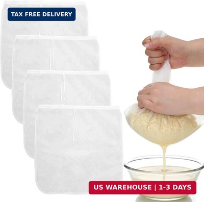 4 Pack Food Grade Nut Milk Bag - Reusable 100 Mesh Fine Nylon Strainer, 14x14 In