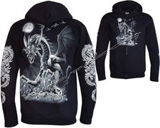 Black Moon Dragon Zip Hoodie Gothic Fantasy Medieval Sweatshirt Unisex
