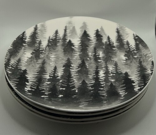 Robert Stanley 4 Dinner Plates Pine Tree Forest at Night 10 1/2” Across ...