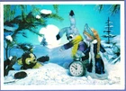 1975 Russian NEW YEAR folding postcard Teddy Den Clock Plush Bunny Snow Maiden