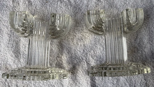 Vintage Anchor Hocking Queen Mary Double Candlestick Holders Cactus Set of 2