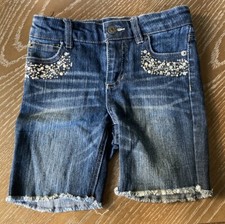 Cherokee Jean Shorts Girls Size Small/Petite Adjustable Waist Cuffed Rhinestone