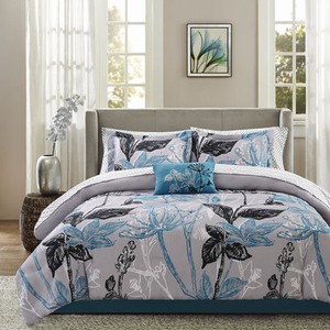 Luxury Aqua Floral Comforter cotton Sheet 9 pcs set Cal King Queen Beautiful | eBay