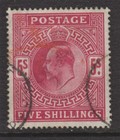 GB fine used KEVII 1902 De La Rue five shillings bright carmine high value — photo 1