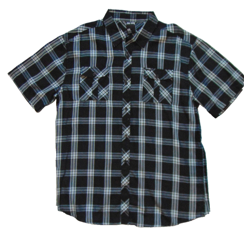 Zoo York Brand Mens Black Plaid Collared/Button/Pockets Short Sleeve Shirt XXL
