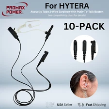 10x PTT Acoustic Tube 2-Wire Earpiece for Hytera Radios PD600, PD602G, PD682