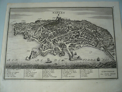 Napoli/Neapel/Naples, anno 1700, Birds-eye-View ''Naples'' Copperengraving