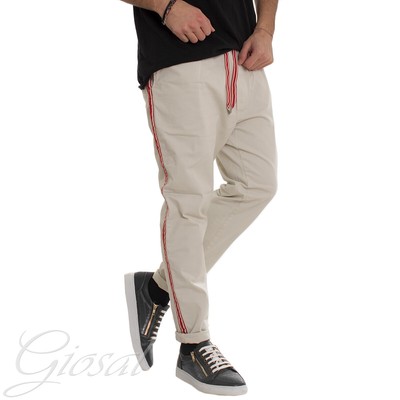 Pantalone Uomo Akirò Beige Riga Laterale Elastico Cavallo Basso Casual  GIOSAL | eBay
