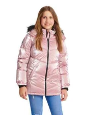Justice Jacket 10 Metallic Pink Anorak Chevron Quilt Puffer Girls