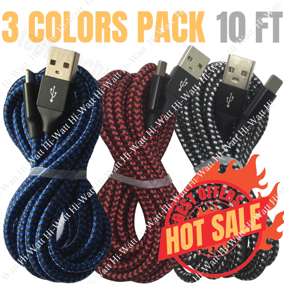 3 Pack 10Ft Long Heavy Duty Fast Charger Cable Cord For iPhone 14 13 12 11 Pro 8