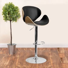 Farley Beech Bentwood Adjustable Height Barstool with Curved Back and Black V...