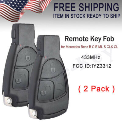 2pcs For Mercedes Benz B C E ML S CLK CL Smart Remote key 3B Fob IYZ3312 433MHz