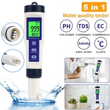5 in 1 PH Meter Salinity Meters TDS EC Salt Temp PPM Meter Water Detector Pen UK