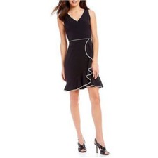 IMNYC Isaac Mizrahi Women's Black Fitted Ruffle Sleeveless Dress Plus Size 14
