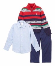 IZOD Little Boys' L 7 , XL 7X 3-Piece Sweater, Shirt Pants Set NWT 62