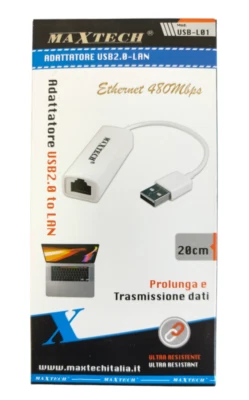 MAXTECH Adattatore di rete da USB 2.0 a Fast Ethernet 10/100 PC NOTEBOOK LAN PROLUNGA