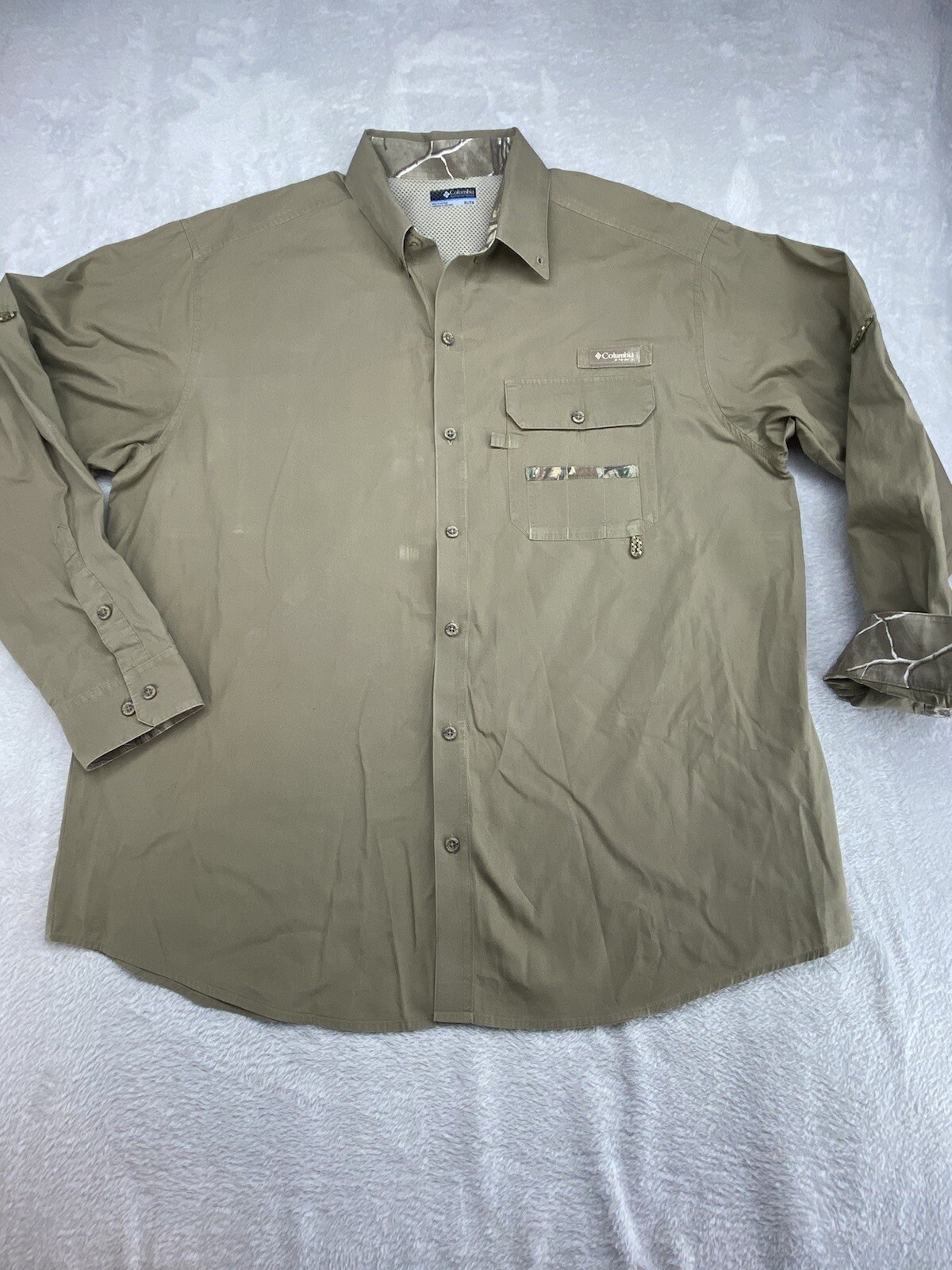 Long Sleeve Khaki Shirt Camo Trim | eBay