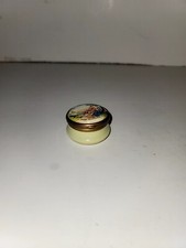 Bilston and Battersea Beige Enamel  Round Trinket Box Hand Painted 1 In H 1.5 Di