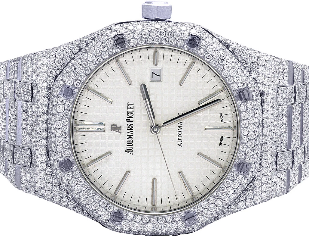 Audemars Piguet — Mens Audemars Piguet Royal Oak 41MM Stainless Steel VS Diamond Watch 31.5 Ct