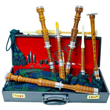 Natural Scottish Highland Bagpipes Black-Watch Cover Silver Mount With Hard Case