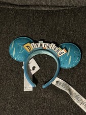 DISNEYLAND MICKEY EARS HEADBAND teal blue retro 50s 60s spellout womens NEW NWT