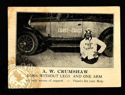 20s A.W. Crumshaw Racer NO LEGS circus carnival sideshow postcard