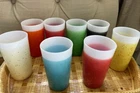 Vintage Glamalite Fire King Tumblers Glitter Rubber Coated Milk Glass Set Of 8