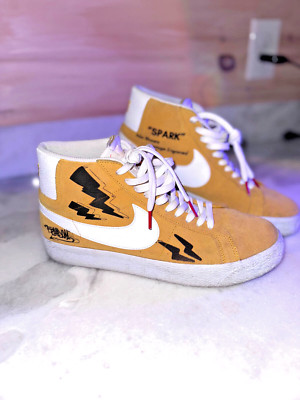 Nike Blazers Vintage Engraved ''SPARK'' Yellow US 9.5 Mens Shoe Custom