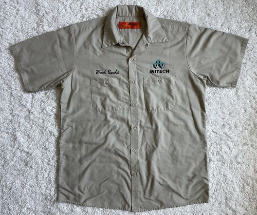 Vintage Office Space Initech "Work Sucks" Men's Work Shirt Red Kap Y2K VTG sz L - 第 1/8 張圖片