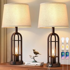 Table Lamps for Living Room End Table Set of 2 - Farmhouse Industrial Bedside...