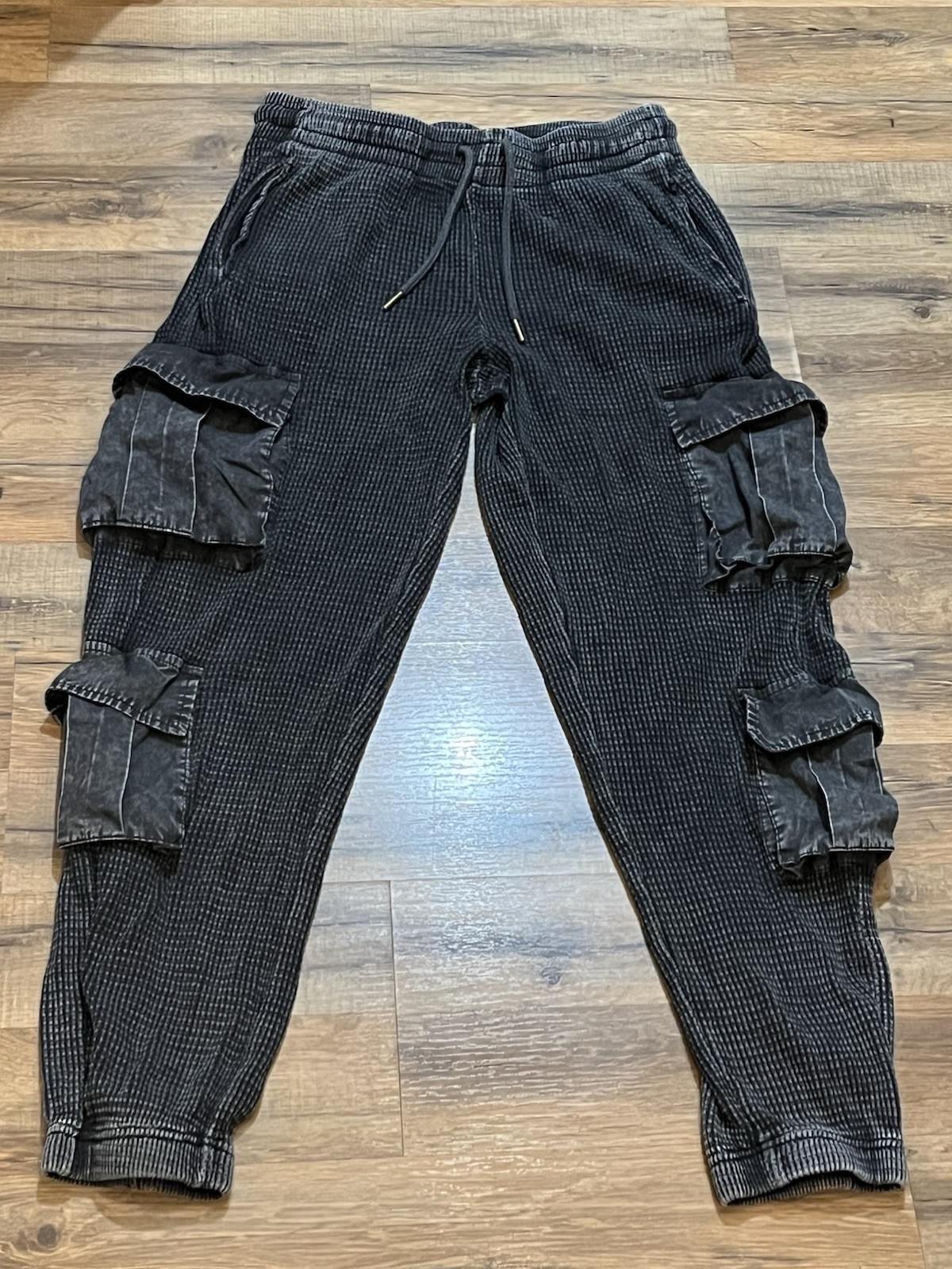 Hard Tail Forever Pants Womens S Black Jogger Waffle Knit Baggy Lounge Boho