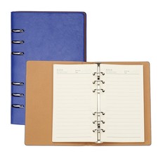 A6 Refillable Leather Notebook, 6 Ring Hardcover Binder Notebook, Blue