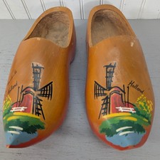 Vintage Dutch Wooden Clogs Hand Painted Windmill Maastricht Holland Klompen 10"