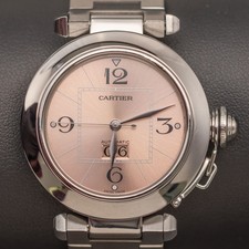 Cartier Pasha C 35mm Watch Salmon Dial Stainless Steel W31058M7 BOX & PAPER